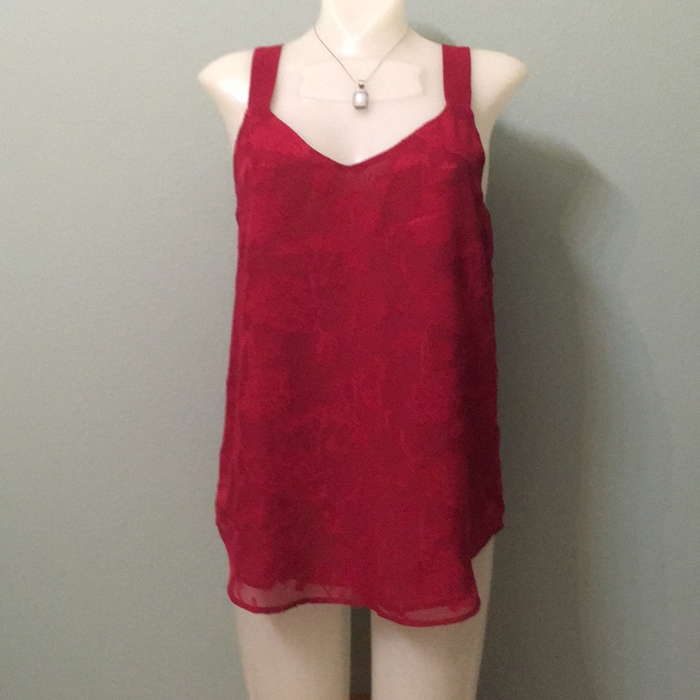 Ann Taylor Loft Red V Neck Sleeveless Tank - Blouse